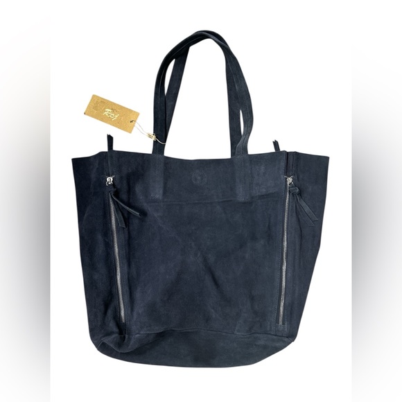 RAJ Myla Suede Large Shoulder Bag Navy - Picture 1 of 4